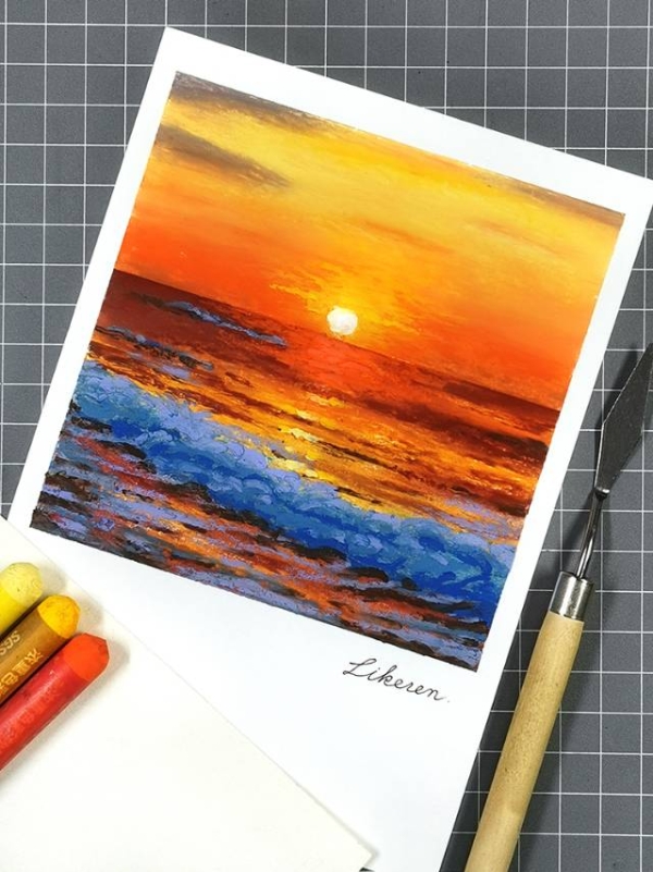 海边日落_线描画