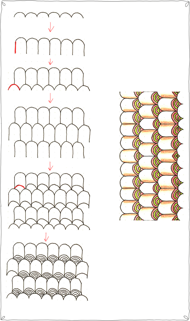 一组禅绕花卉图案的入门绘画步骤