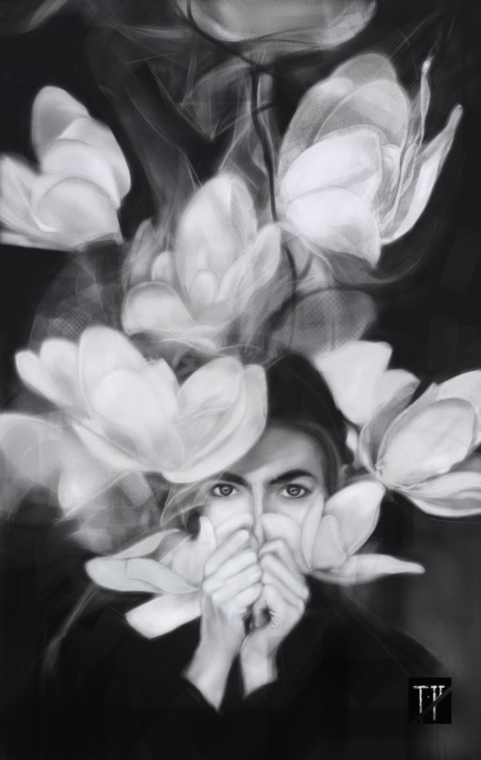 错过春天——温柔如花_线描画