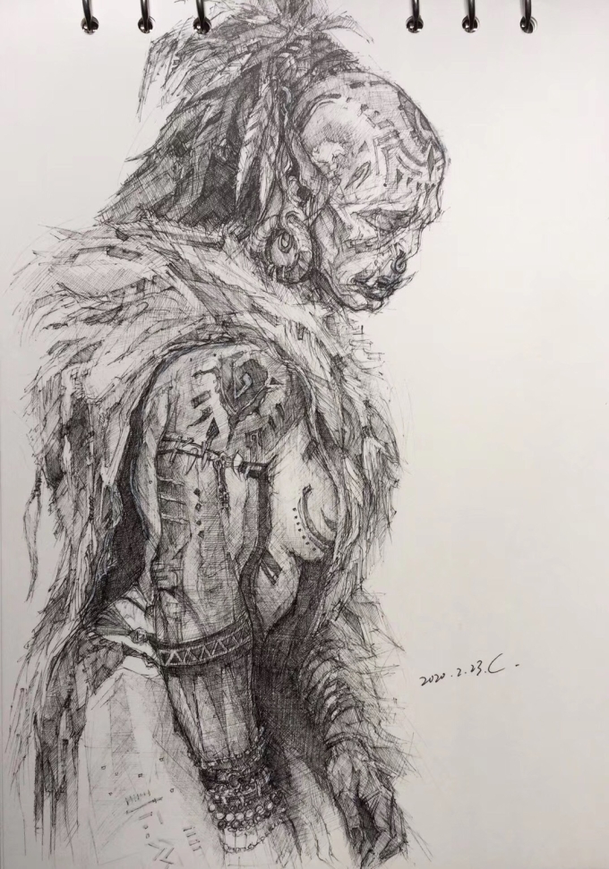 坚强的泪......_线描画
