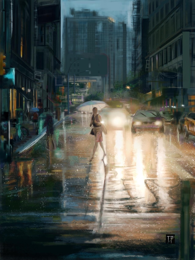 雨夜_线描画