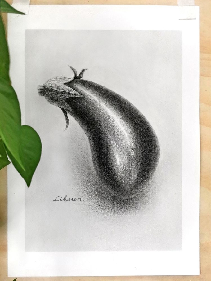 今天就吃茄子?吧_线描画
