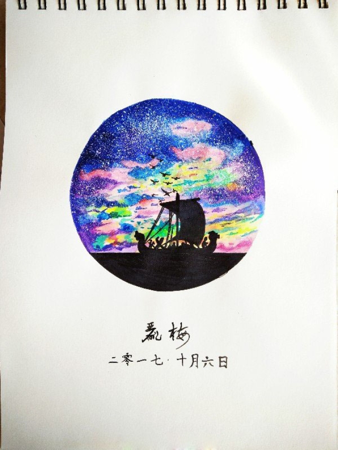 月上船头_线描画