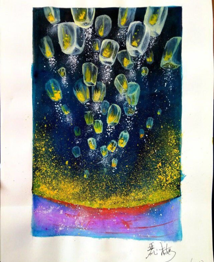 孔明灯_线描画