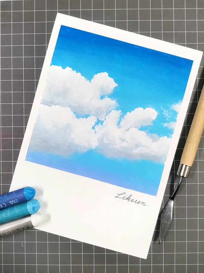 蓝天白云_线描画