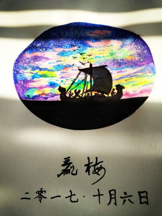 月上船头_线描画