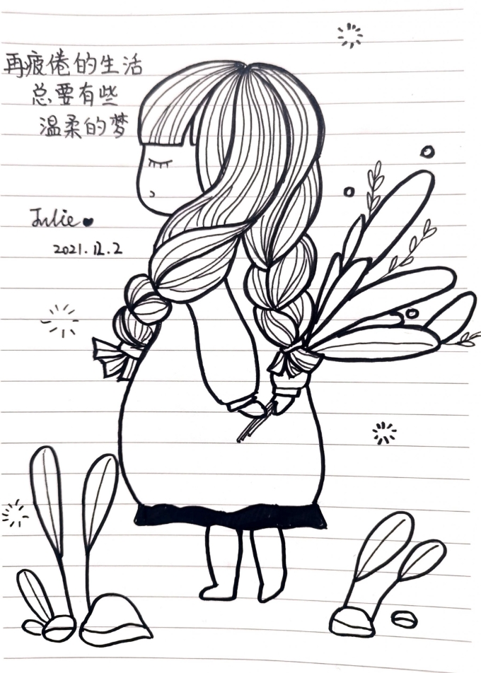开心呀_线描画