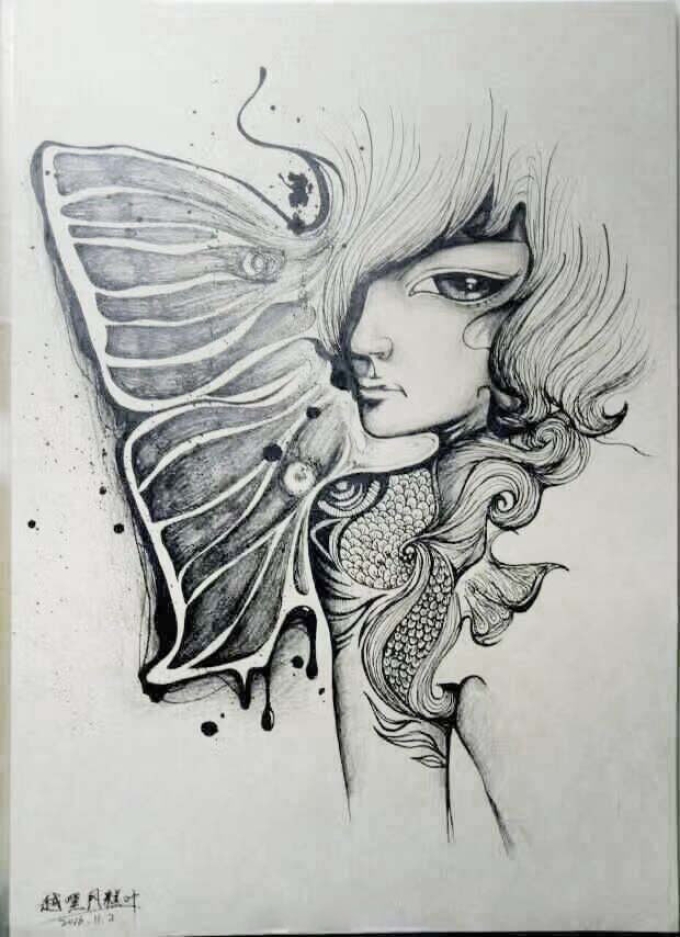 漂亮的人物插画_线描画