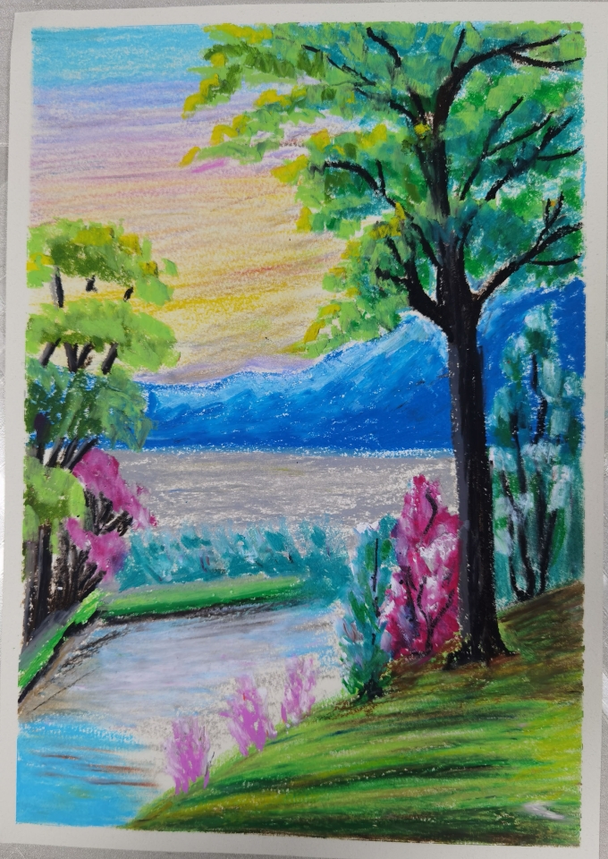 油画棒风景_线描画