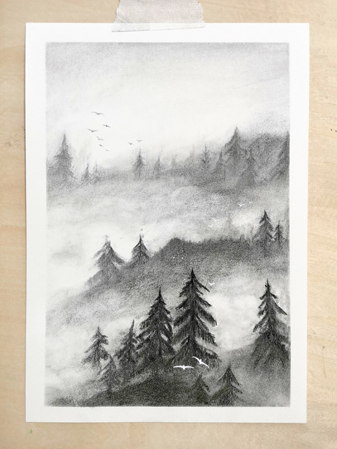远山_线描画