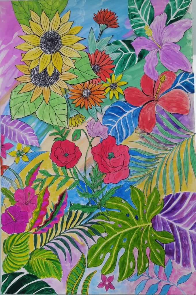 色彩花卉_线描画