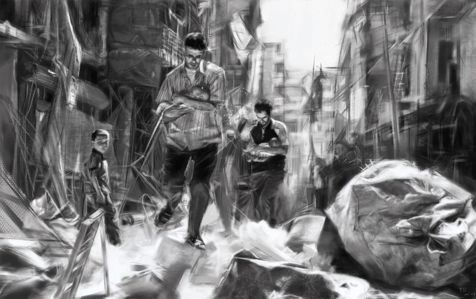 战后........_线描画