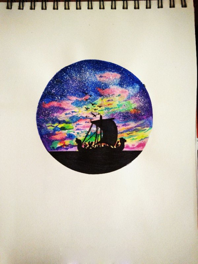 月上船头_线描画